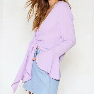 Nasty Gal Purple Bell Sleeve Wrap Top - Size 6